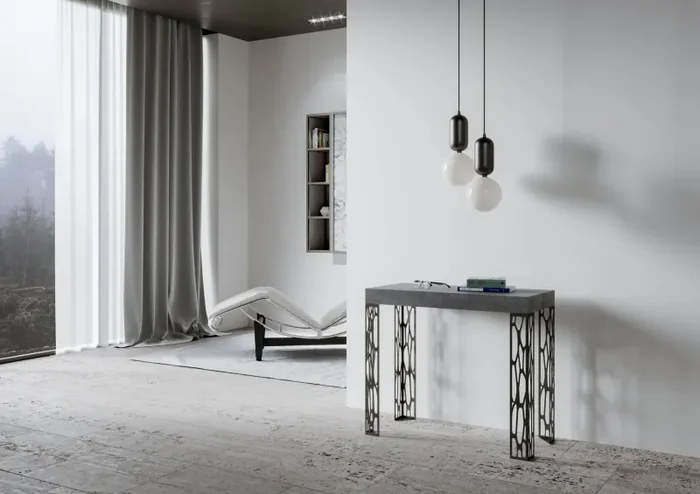 Consolle Allungabile 90-300x40x77 cm in Nobilitato Grigio - immagine 2