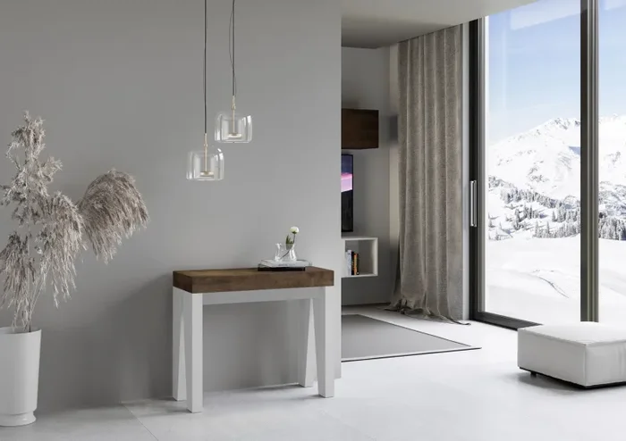 Consolle Allungabile 90-300x40x77 cm in Nobilitato Marrone e Bianco - immagine 2