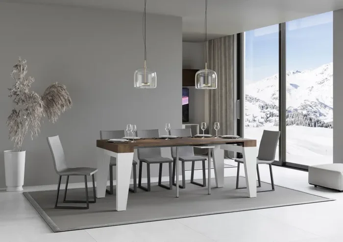 Consolle Allungabile 90-300x40x77 cm in Nobilitato Marrone e Bianco - immagine 3