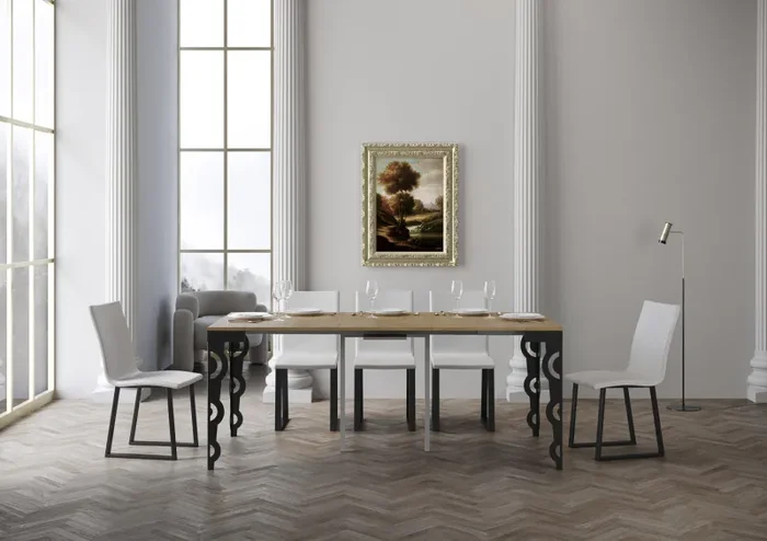 Consolle Allungabile 90-300x40x77 cm in Nobilitato Marrone - immagine 3