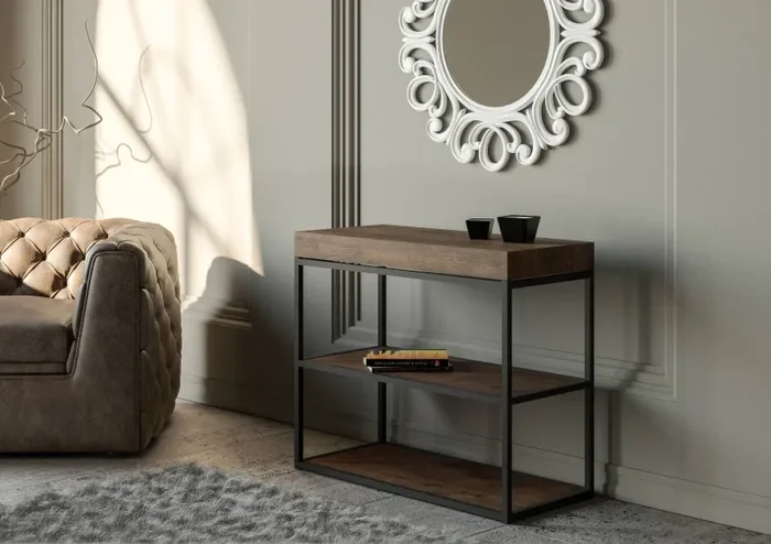 Consolle Allungabile 90-300x40x77 cm in Nobilitato Marrone - immagine 2