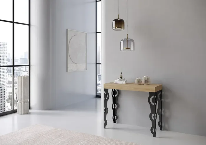 Consolle Allungabile 90-300x40x77 cm in Nobilitato Marrone - immagine 2