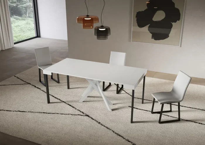 Consolle Allungabile 90-300x40x77 cm Saki Bianco Frassino Gambe Bianche - immagine 3