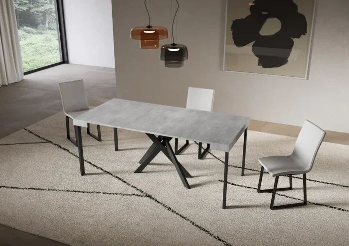 Consolle Allungabile 90-300x40x77 cm Saki Cemento Gambe Antracite In saldo - immagine 3