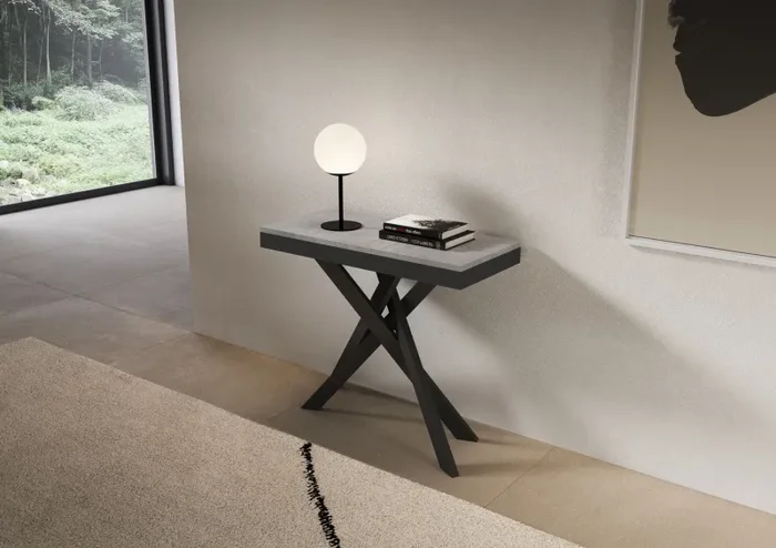 Consolle Allungabile 90-300x40x77 cm Saki Evolution Cemento Gambe Antracite - immagine 2