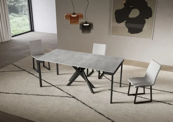 Consolle Allungabile 90-300x40x77 cm Saki Evolution Cemento Gambe Antracite - immagine 3