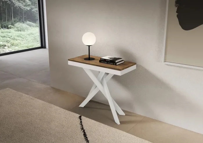 Consolle Allungabile 90-300x40x77 cm Saki Evolution Noce Gambe Bianche - immagine 2