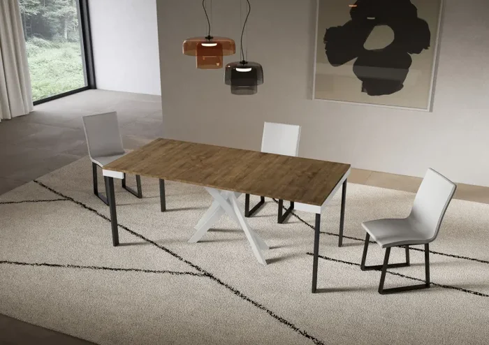 Consolle Allungabile 90-300x40x77 cm Saki Evolution Noce Gambe Bianche - immagine 3