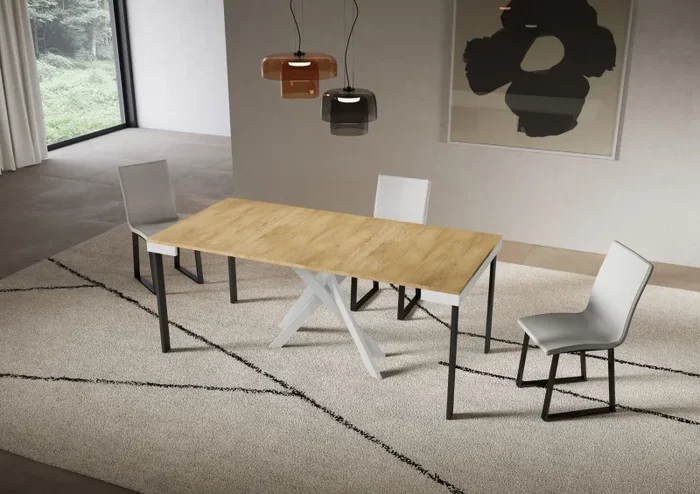 Consolle Allungabile 90-300x40x77 cm Saki Evolution Quercia Natura Gambe Bianche - immagine 3