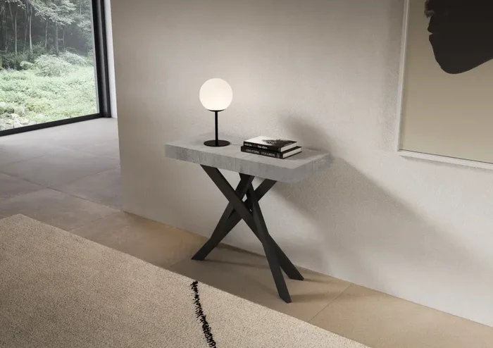 Consolle Allungabile 90-300x40x77 cm Saki Premium Cemento Gambe Antracite - immagine 2