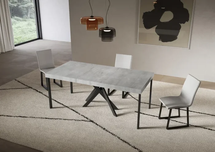 Consolle Allungabile 90-300x40x77 cm Saki Premium Cemento Gambe Antracite - immagine 3