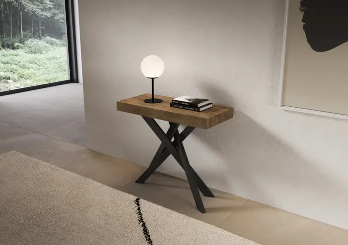 Consolle Allungabile 90-300x40x77 cm Saki Premium Noce Gambe Antracite Sconti - immagine 2