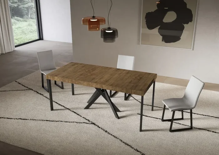 Consolle Allungabile 90-300x40x77 cm Saki Premium Noce Gambe Antracite Sconti - immagine 3