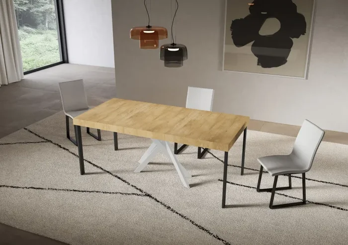 Consolle Allungabile 90-300x40x77 cm Saki Premium Quercia Natura Gambe Bianche Fornitura - immagine 3