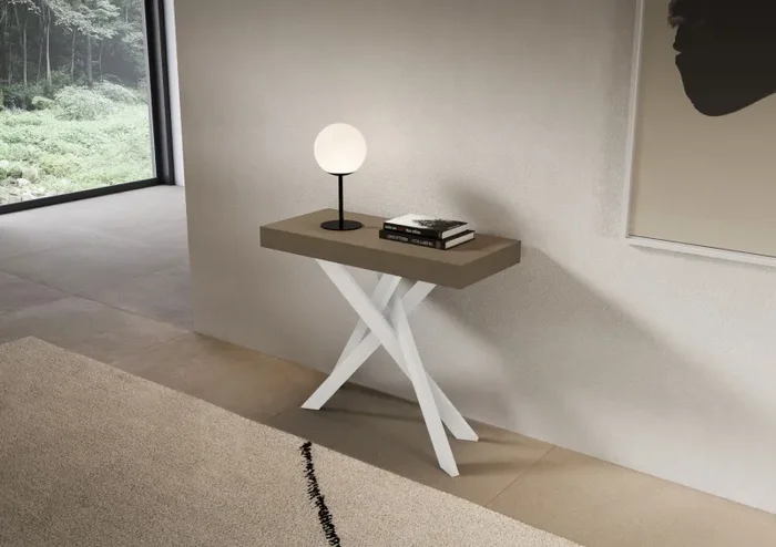 Consolle Allungabile 90-300x40x77 cm Saki Premium Tortora Gambe Bianche - immagine 2