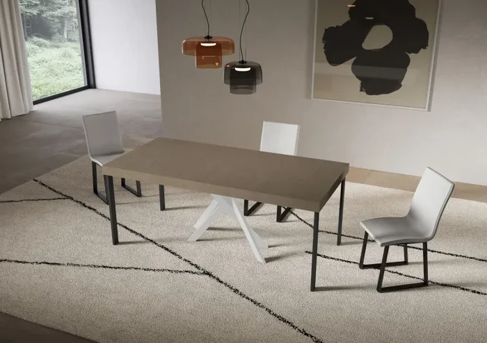 Consolle Allungabile 90-300x40x77 cm Saki Premium Tortora Gambe Bianche - immagine 3