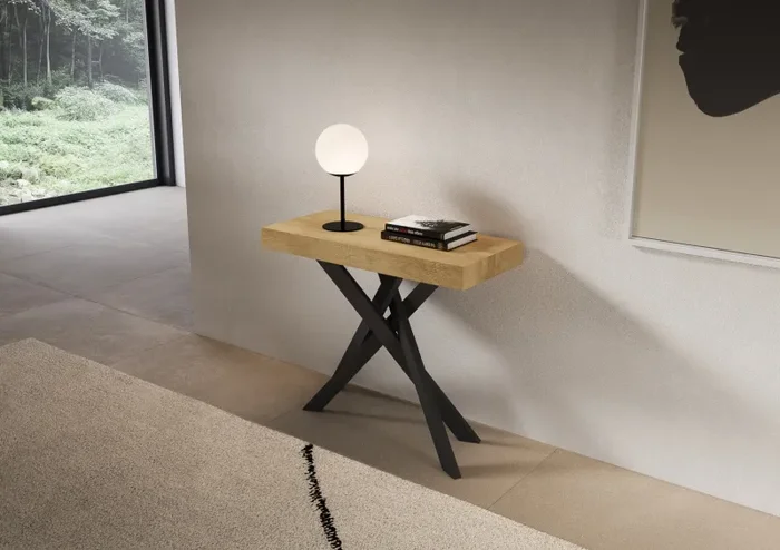 Consolle Allungabile 90-300x40x77 cm Saki Quercia Natura Gambe Antracite - immagine 2