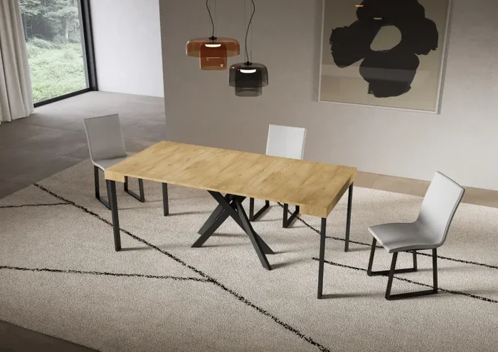 Consolle Allungabile 90-300x40x77 cm Saki Quercia Natura Gambe Antracite - immagine 3