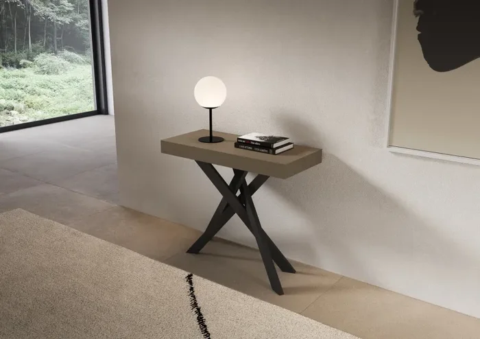 Consolle Allungabile 90-300x40x77 cm Saki Tortora Gambe Antracite - immagine 2