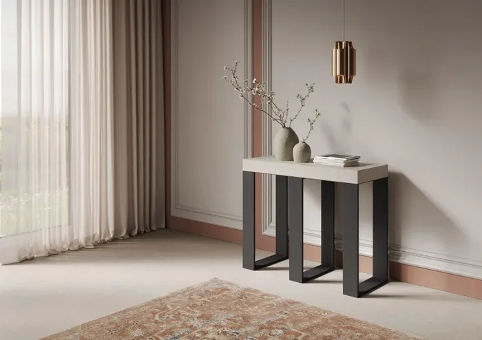 Consolle Allungabile 90-300x40x77 cm Sintesi Premium Cashmere Telaio Antracite - immagine 2