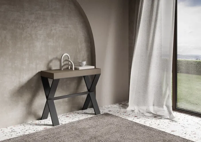 Consolle Allungabile 90-300x40x77 cm Xenia Tortora Telaio Antracite - immagine 2