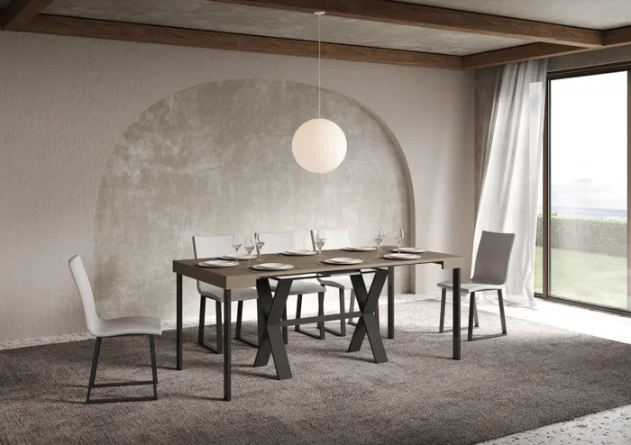 Consolle Allungabile 90-300x40x77 cm Xenia Tortora Telaio Antracite - immagine 3