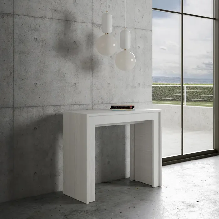 Consolle Allungabile 90-302x42x78 cm in Nobilitato Bianco - immagine 2