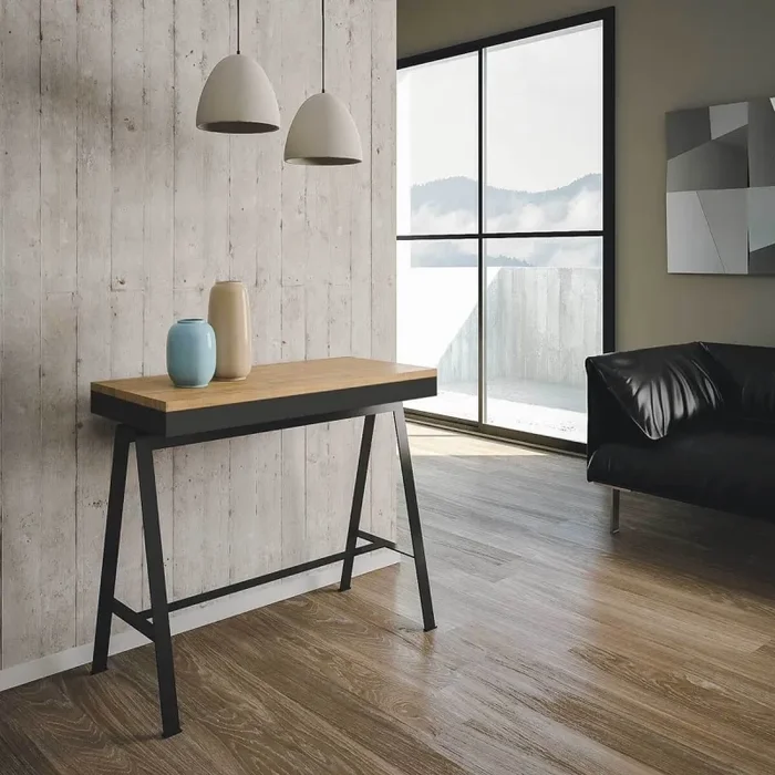 Consolle Allungabile in Legno e Ferro H77x40x90/300cm Itamoby Banco Evolution Quercia Classica Sconti - immagine 3