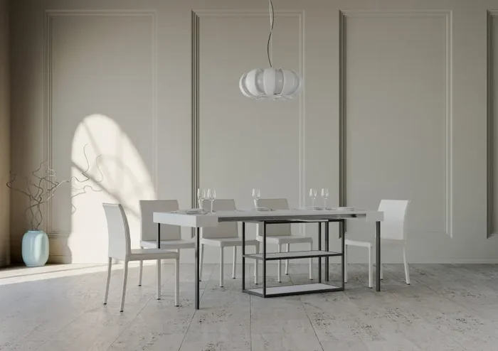 Consolle Allungabile in Legno e Ferro H77x40x90/300cm Plano Bianco Frassino Classica - immagine 3