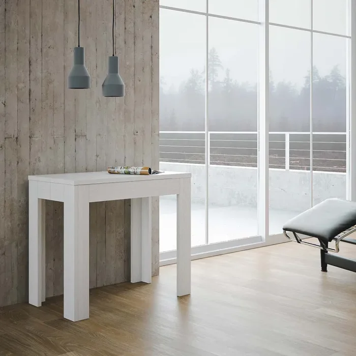 Consolle Allungabile in Legno H76,5x47x90/147cm 2 Allunghe Itamoby Magix Bianco Lucido Classica Moda