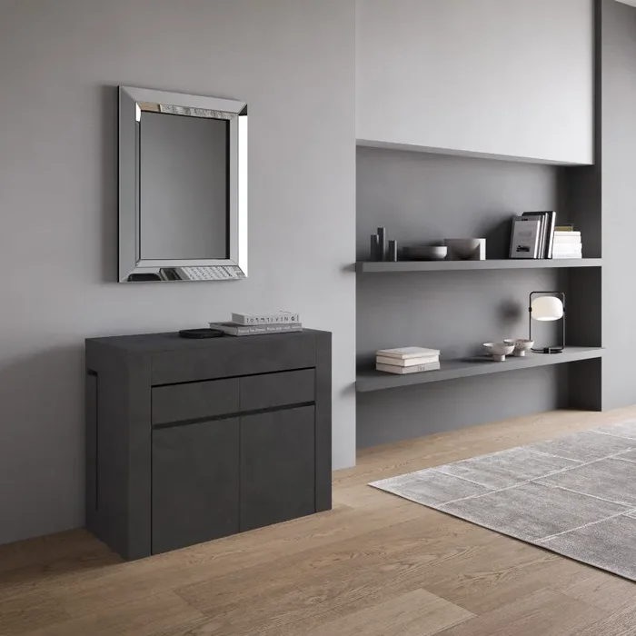 Consolle Tavolo Allungabile 90-302x42x75 cm Evolve Antracite Spatolato con Panca Inferiore e Superiore Moda - immagine 2