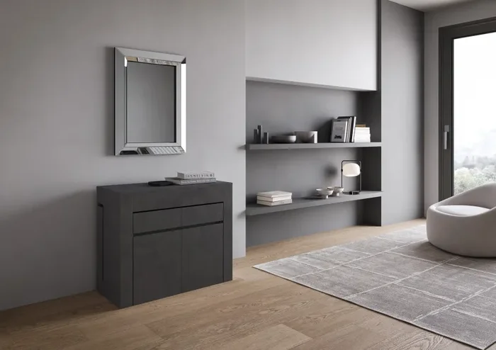 Consolle Tavolo Allungabile 90-302x42x75 cm Evolve Antracite Spatolato con Panca Inferiore e Superiore Moda - immagine 3