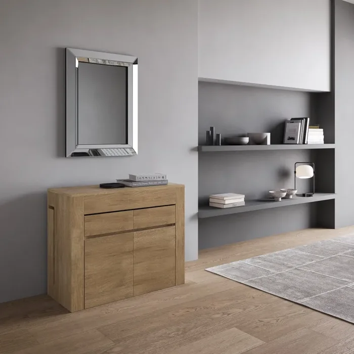 Consolle Tavolo Allungabile 90-302x42x75 cm Evolve Quercia Natura con Panca Inferiore e Superiore - immagine 2