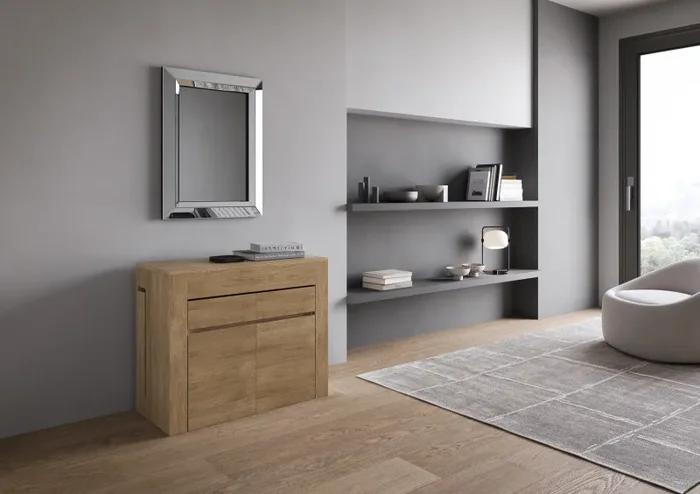 Consolle Tavolo Allungabile 90-302x42x75 cm Evolve Quercia Natura con Panca Inferiore e Superiore - immagine 3