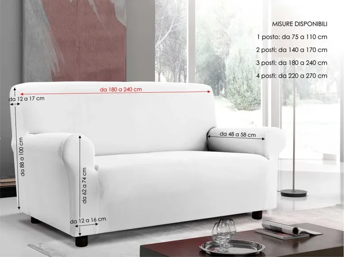 Copridivano 1, 2 E 3 Posti Elasticizzato in Tessuto Grigio - immagine 2