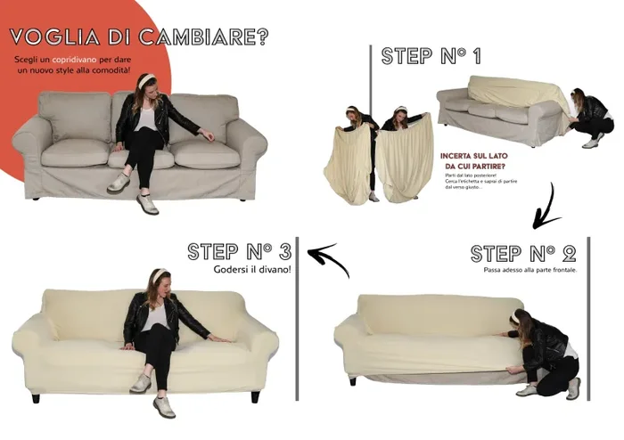 Copridivano 1, 2 E 3 Posti Elasticizzato in Tessuto Grigio - immagine 3