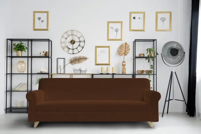 Copridivano 1, 2 E 3 Posti Elasticizzato in Tessuto Marrone - immagine 2