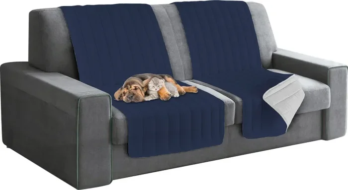 Copridivano a Fascia Doubleface Trapuntato 60x190cm Blu Scuro/Grigio Chiaro