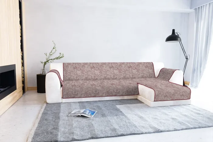 Copridivano con Penisola Destra in Poliestere e Cotone Bordeaux Varie Misure - immagine 2