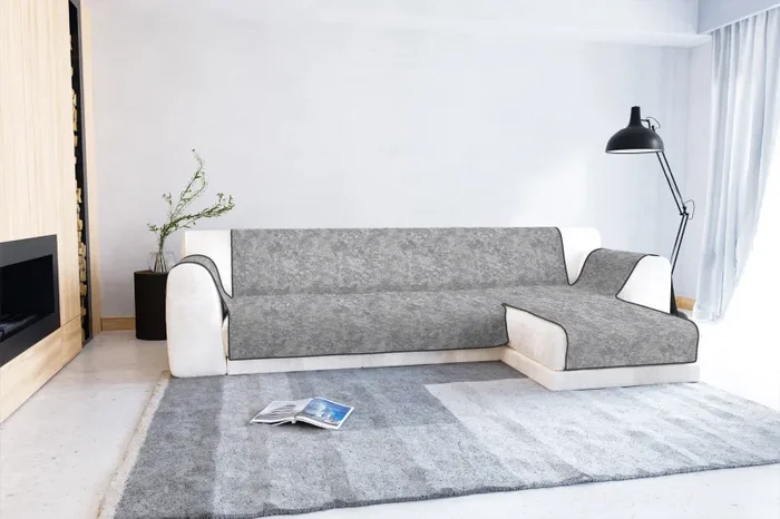 Copridivano con Penisola Destra in Poliestere e Cotone Grigio Scuro Varie Misure - immagine 2