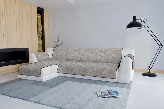 Copridivano con Penisola Sinistra in Poliestere e Cotone Marrone Varie Misure - immagine 2