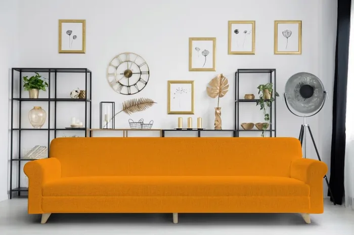 Copridivano Elasticizzato 4 Posti in Poliestere Arancio - immagine 2