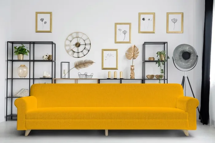 Copridivano Elasticizzato 4 Posti in Poliestere Giallo - immagine 2