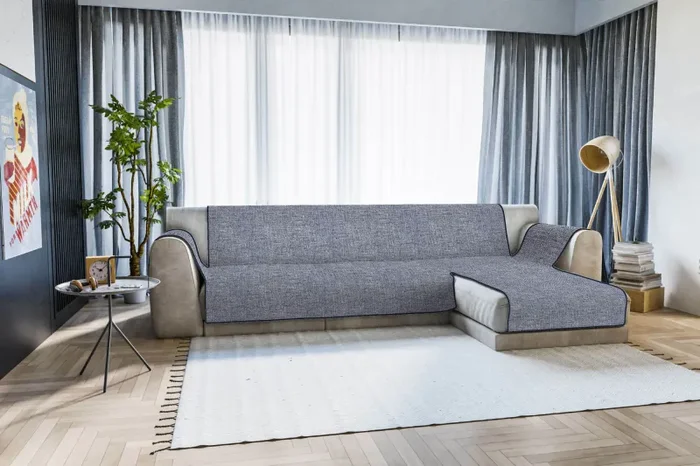 Copridivano in Poliestere con Penisola Destra Blu Scuro Varie Misure - immagine 2