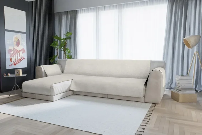 Copridivano in Poliestere con Penisola Sinistra Panna Varie Misure Online - immagine 2