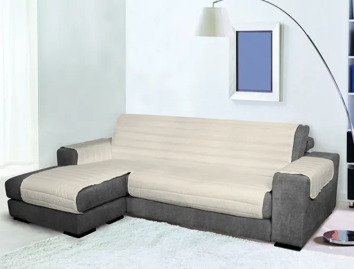 Copridivano Trapuntato con Penisola Sinistra Seduta in Microfibra Panna Varie Misure