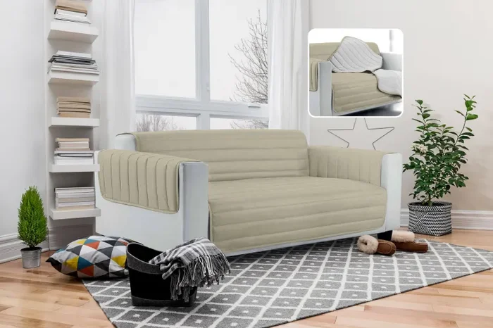 Copridivano Trapuntato Double Face in Microfibra Tortora e Grigio Chiaro - immagine 2