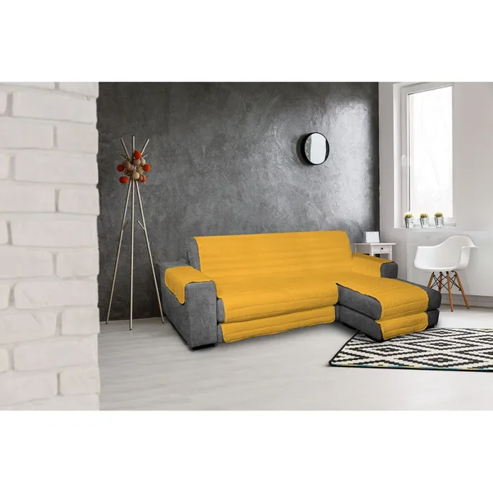 Copridivano Trapuntato in Microfibra con Penisola Destra Giallo - immagine 2