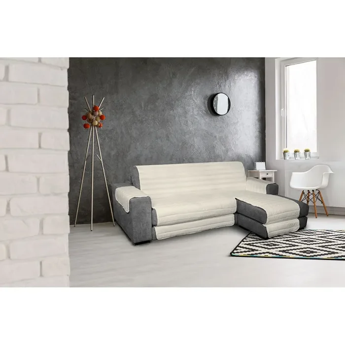 Copridivano Trapuntato in Microfibra con Penisola Destra Panna - immagine 2