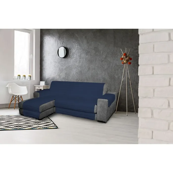 Copridivano Trapuntato in Microfibra con Penisola Sinistra Blu Scuro - immagine 2